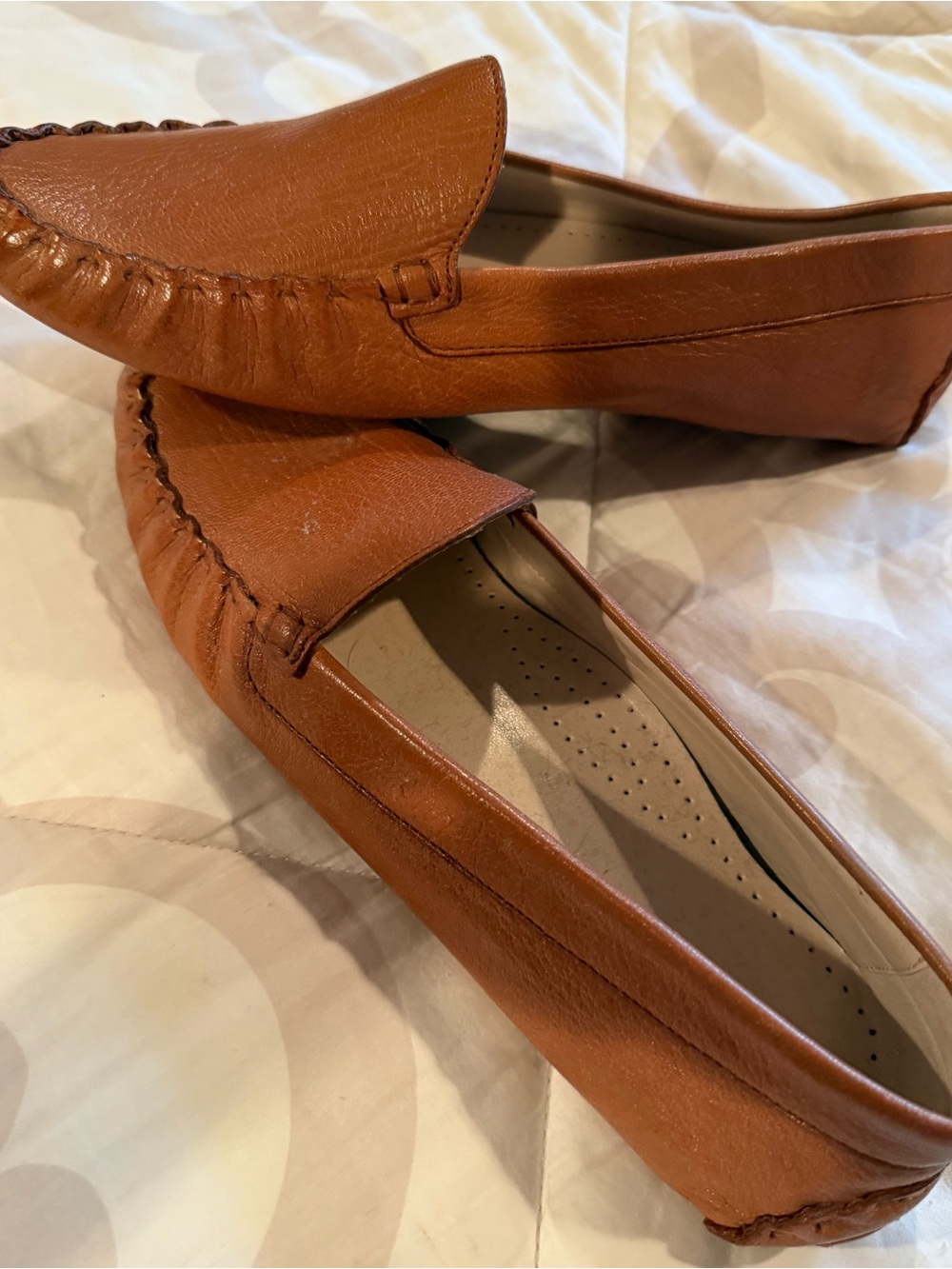 Women's Tan Leather Slip-On Loafers